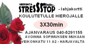 Hieronta Stressstopin lahjakortti — koulutetulle hierojalle